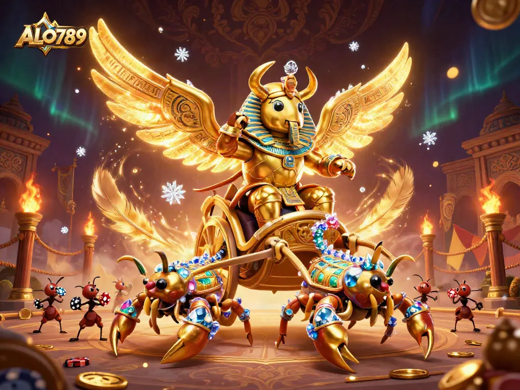 Place bets at ALO789 with golden treasures in a vibrant gambling arena.