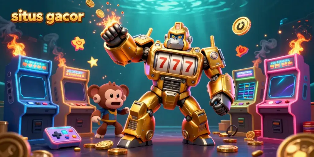 Menangkan jackpot di situs gacor dengan ilustrasi kartun kasino megah.