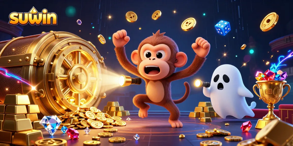 Track golden treasures in the haunted casino with suwin's poltergeist monkey and ghost-hunter puppy.